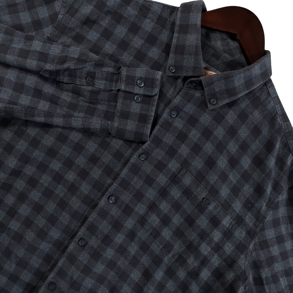 Johnnie-O Hangin Out Shirt Mens XL Navy Grey Buffalo Check Flannel Button Down
